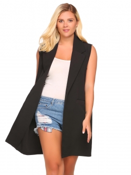 

Black Plus Size Sleeveless Open Front Solid Vest, Multicolor