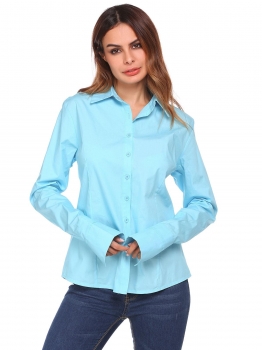 

Blue Long Sleeve Slim Solid Basic Button Down Shirt, Multicolor