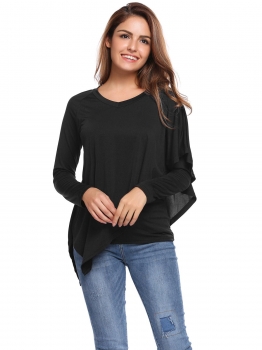 

Black Long Sleeve V Neck Solid Ruched Pullover Tops, Multicolor