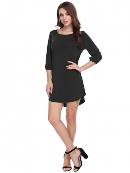 

Black O-Neck 3"4 Sleeve Solid Dress, Multicolor