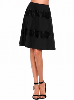 

Black Elastic High Waist Lace Patchwork A-Line Skirt, Multicolor