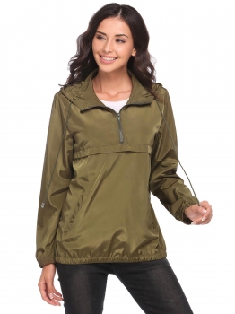 

Army green Women Long Sleeve Hooded Waterproof Raincoat Lightweight Activewear Jacket, Multicolor