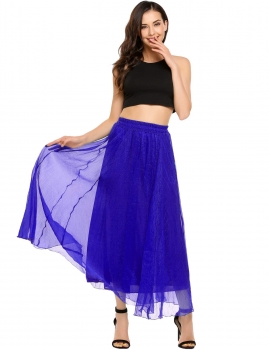 

Light blue Casual High Waist Maxi Long Pleated Skirt, Multicolor