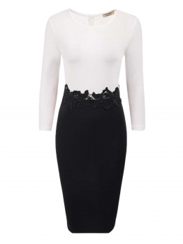 

Black Lace Patchwork Back Split Long Sleeve Bodycon Dress, Multicolor