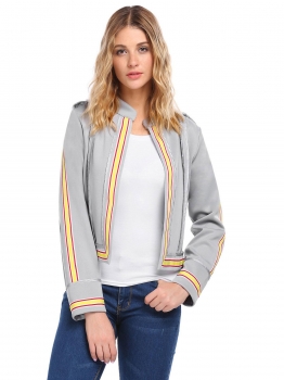 

Grey Military Style Open Front Long Sleeve Jacket, Multicolor