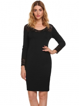 

Black Long Sleeve Lace Patchwork Bodycon Dress, Multicolor