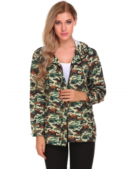 

Army green Hooded Long Sleeve Zipper Lightweight Coat, Multicolor