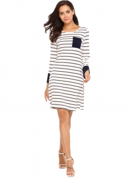 

Long Sleeve Striped Knee Length Sheath Dress, Multicolor