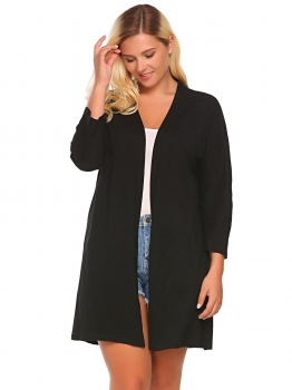 

Black Plus Size Batwing Long Sleeve Solid Open Front Long Cardigan, Multicolor