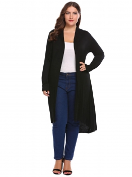 

Black Plus Size Long Sleeve Solid Draped Open Front Asymmetrical Cardigan, Multicolor