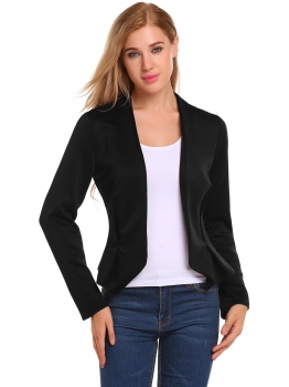 

Black V-Neck Long Sleeve Open Front Slim Fit Blazer, Multicolor