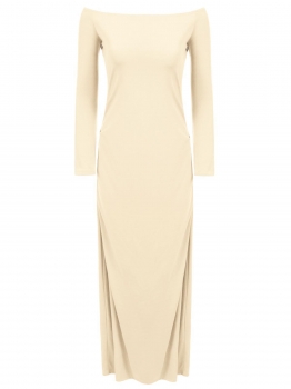 

Apricot Off the Shoulder Long Sleeve Ruched Slim Back Split Dress, Multicolor