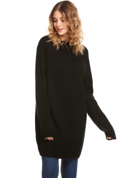 

Black Women Long Sleeve Pullover Loose Tunic Sweater, Multicolor