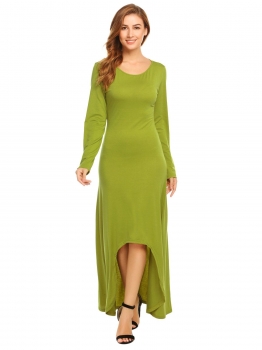 

Army green Women Casual O-Neck Long Sleeve Solid Asymmetrical Hem Slim Bodycon Sexy Dress, Multicolor
