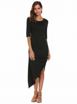 

Black Cut Out Back Ruched Side Asymmetrical Dress, Multicolor