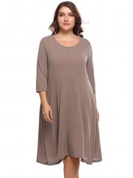 

Brown Plus Size O-Neck 3"4 Sleeve Solid Dress, Multicolor