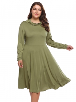 

Army green Plus Size Long Sleeve Solid A-Line Dress, Multicolor