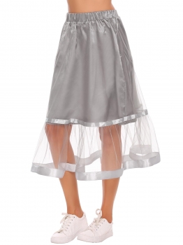 

Grey Elastic Waist Mesh Patchwork Skirt, Multicolor
