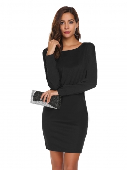 

Black Long Sleeve Solid Bodycon Dress, Multicolor