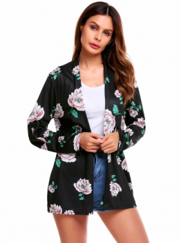 

Black Long Sleeve Print Floral Open Front Cardigan, Multicolor
