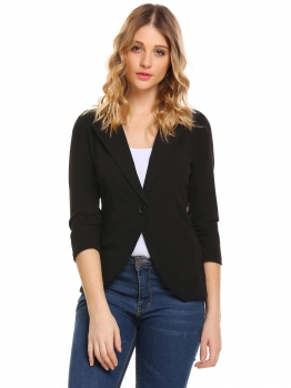 

Black Women's Lapel Ruched Sleeve Solid One Button Slim Fit Casual Blazer, Multicolor