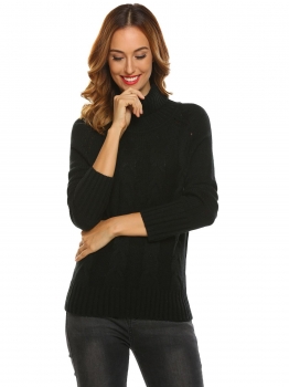 

Black Women Casual High Neck Long Sleeve Solid Warm Sweater, Multicolor