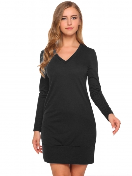 

Black Long Sleeve Solid Sweatshirt Dress with Pocket, Multicolor
