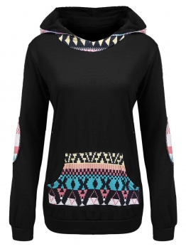 

Black Long Sleeve Patchwork Pullover Hooded Hoodie With Pockets, Multicolor