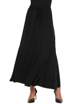

Black Elastic Waist with Drawstring A-Line High Slit Skirt, Multicolor