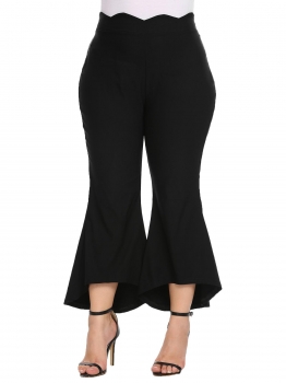 

Black Plus Size High Waist Solid Irregular Bell Bottom Pants, Multicolor