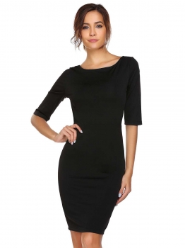 

Black Cross Back Half Sleeve Solid Bodycon Dress, Multicolor