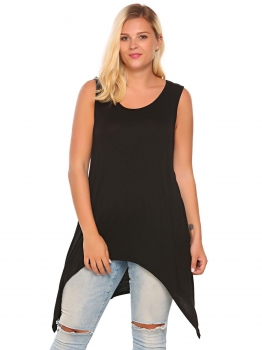 

Black Plus Size Casual Sleeveless Solid Asymmetrical Tank Top, Multicolor
