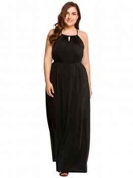 

Black Plus Size Halter Keyhole Backless Belted Maxi Dress, Multicolor