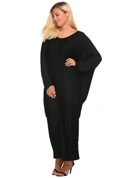 

Black Plus Size Batwing Long Sleeve Solid Loose Maxi Dress, Multicolor