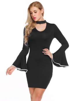 

Black Flare Sleeve Keyhole Slim Fit Bodycon Dress, Multicolor