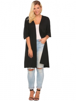 

Black Plus Size Half Sleeve Solid Open Front Cardigan, Multicolor