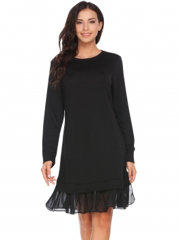 

Black Long Sleeve Chiffon Patchwork Dress, Multicolor