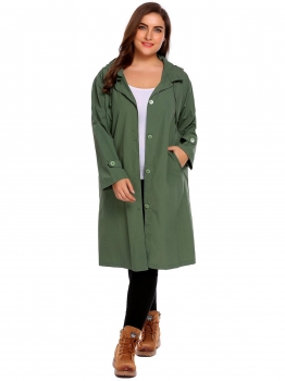 

Army green Women's Plus Size Hoodie Long Sleeve Solid Pockets Button Lightweight Raincoat, Multicolor