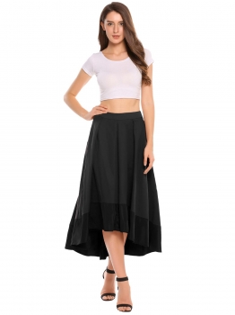 

Black Patchwork Ruffle A-Line Pleated Swing Side Zipper Sexy Skirt, Multicolor