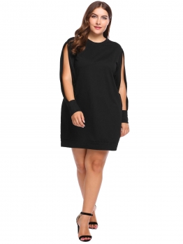 

Black Plus Size Split Long Sleeve Solid Loose Sweatshirt Dress, Multicolor