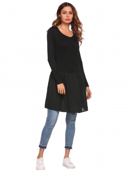 

Black Long Sleeve Lace Patchwork Casual Tops, Multicolor