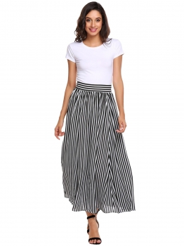 

Black High Waist A-Line Pleated Hem Swing Side Zipper Sexy Skirt, Multicolor