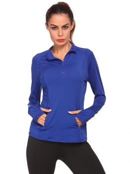 

Blue Long Sleeve Solid Zipper Sport Fitness Tops, Multicolor
