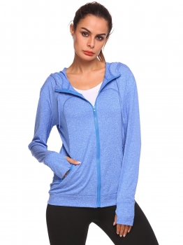 

Blue Long Sleeve Zipper Lightweight Jacket with Side Pockets, Multicolor