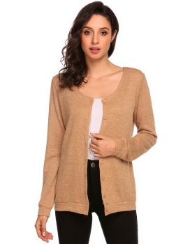 

Brown Women's Long Sleeve Button Down Basic Slim Fit Knit Cardigan, Multicolor
