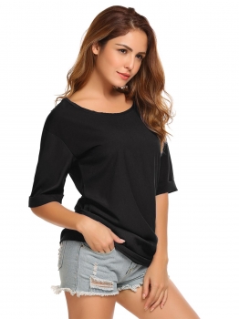 

Black Half Sleeves O Neck Solid Chiffon Tops, Multicolor