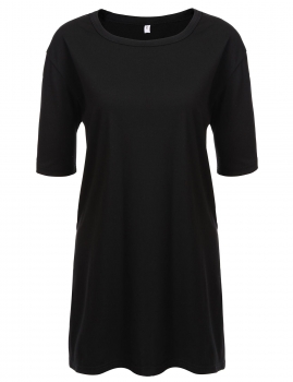 

Black Split Hem Solid Loose Fit Short Sleeve Tunic, Multicolor