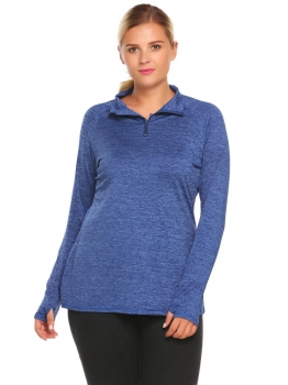 

Blue Plus Size Long Sleeve Slim Fit Solid Sports Top, Multicolor