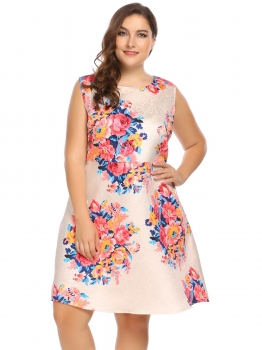 

Pink Sleeveless Floral A-Line Dress Plus Size, Multicolor
