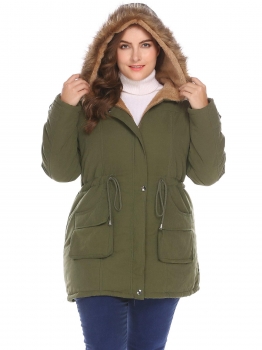 

Army green Women Warm Faux Fur Hooded Drawstring Fleece Lined Quilted Military Parka Coat Plus, Multicolor